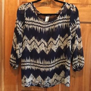Navy and tan blouse